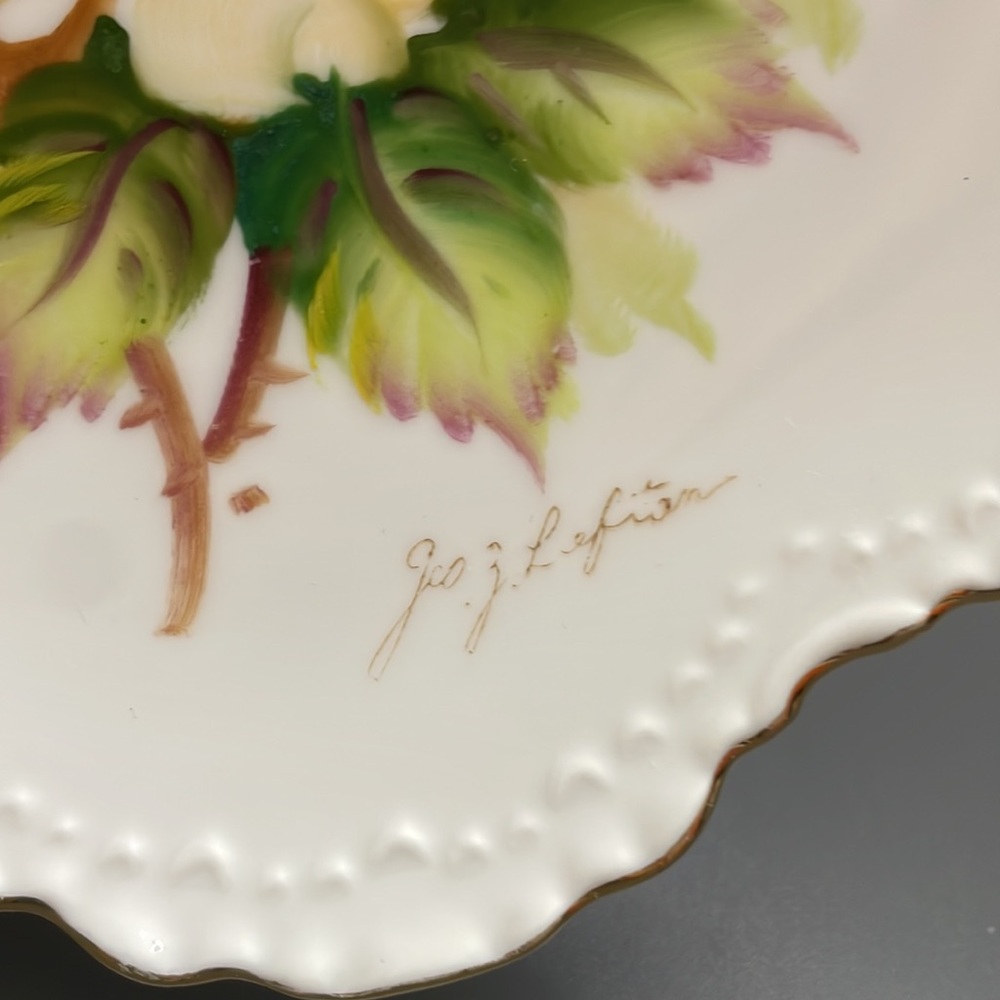 Hand Painted Vintage Lefton China Decorative Plate signed yellow roses gold rim - Picture 3 of 8